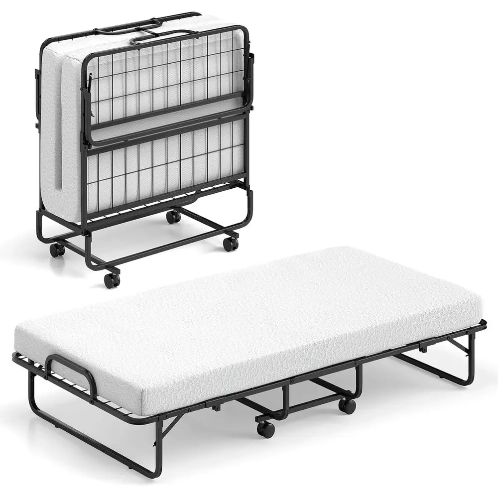 olding Bed with Mattror Adults, Twin Size Rollaway Beds or Gt, Space Saving Portable oldable Bed w/Memory oam Mattr& Metal e or