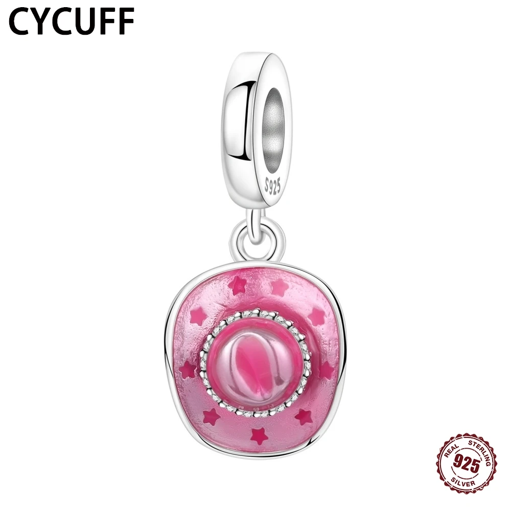 CYCUFF Neue S925 Sterling Silber Rosa Cowboy Hut Anhänger Charms Original Frauen Armband Mode Party Trendy Geschenk für Frauen Mädchen