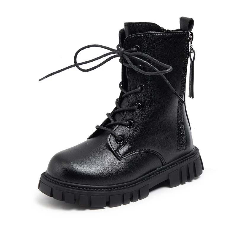 Girls Boots Simple Non-slip Back Zipper Summer Breatheable Versatile Soft Autumn Winter Black Children Leather Boots 2023 New