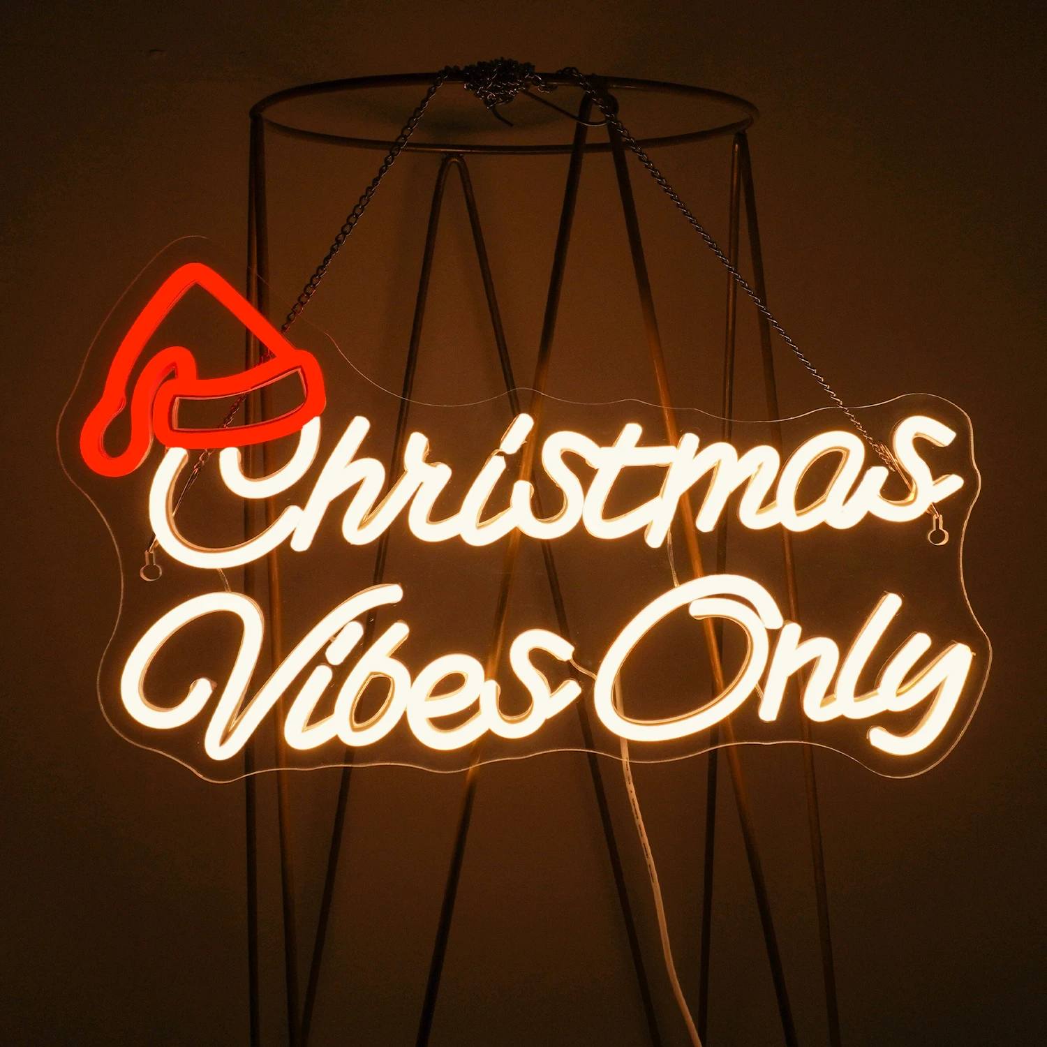 Christmas Vibes Only Neon Sign Christmas Hat Led Light Up Sign For Wall Decor Christmas Luminous Lamp Home Room Bar Shop Sign