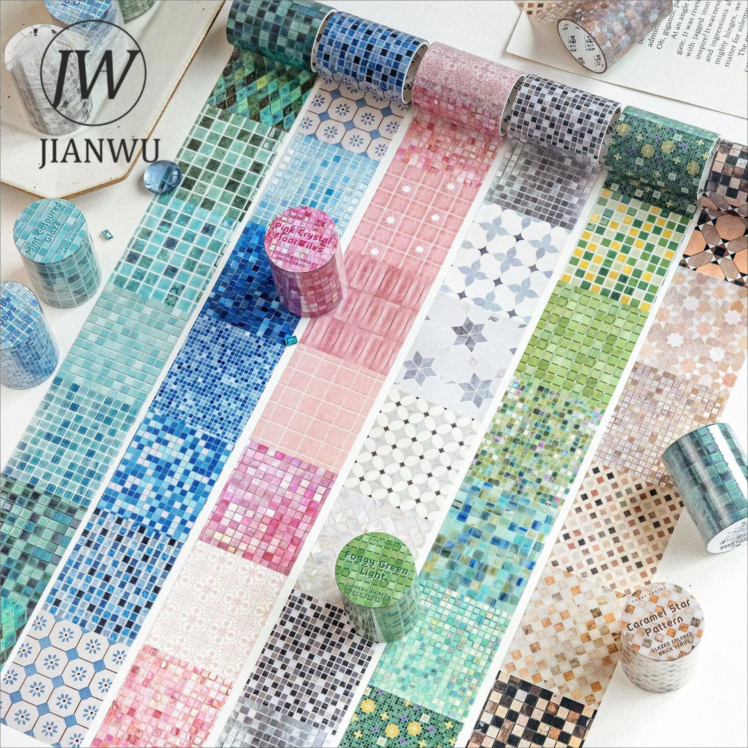 JIANWU 50mm*200cm Vintage Colorful Bricks Gird Landscape Material Collage Scrapbooking Washi Tape Creative Journal Stationery