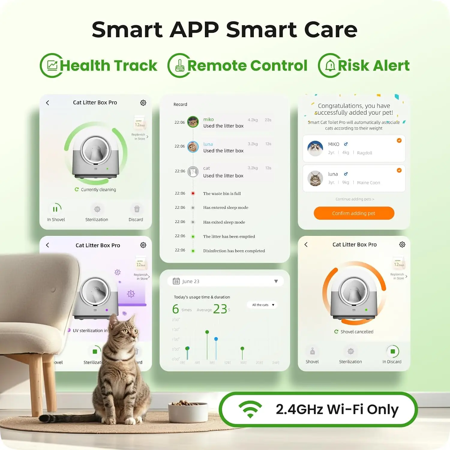 Self Cleaning Litter Box Automatic with Safety Sensors, Odor Control, Real-Time Health & Weight Monitor, Ultra-Quiet, 60L Large