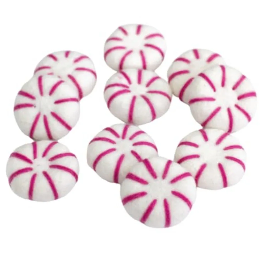 

Wool Felt Peppermint Shapes, 1.75" Tall, Pink and White Handmade Felted Christmas Decor, Set of 3, 5 or 10, Holiday Bowl Filler