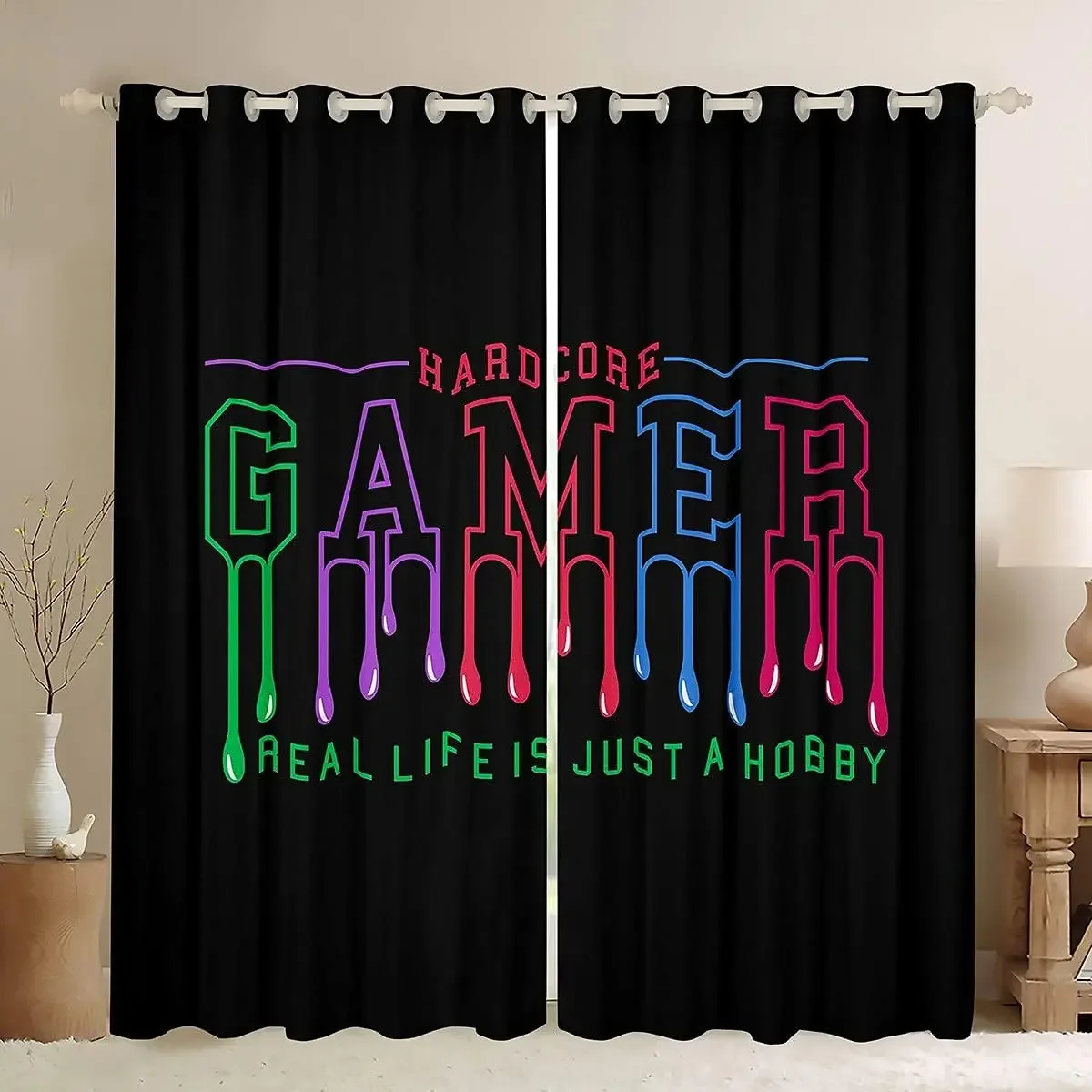 Gamer Curtains for Children's Bedroom, Gaming Window Treatments, Living Room, Kids, Teens, Boys