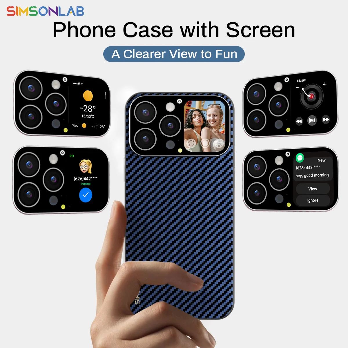 2025 Smart Phone Case with 1.83'' Window Screen Selfie Preview Custom Photo/Video Background Message Push for Apple iPhone Gift