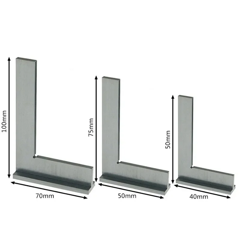 Machinist Square 90 Degree Right Angle Engineer Set with Seat Precision Ground Steel Hardened Angle Ruler 50x40/75x50/100x70mm