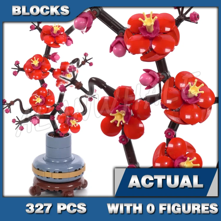 

327pcs Creator Expert Plum Blossom Winter Plant Red Magenta Flower Flowerpot 99369 Building Blocks Toys Compatible With Model