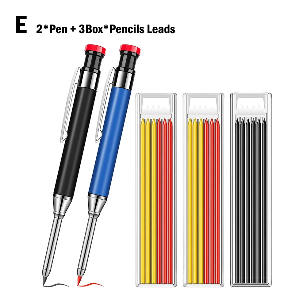 Lápis de carpinteiro versátil, lápis de carpinteiro com apontador mecânico e recargas de cor dupla para marcação múltipla
