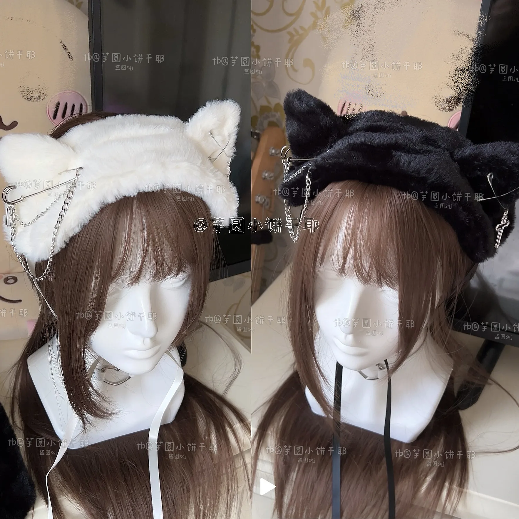 

Японская милая мягкая зимняя плюшевая цепочка с кошачьими ушками, субкультура Y2k, темная повязка на голову Millennial Spice Girl Lei Lei, аксессуары для волос для женщин