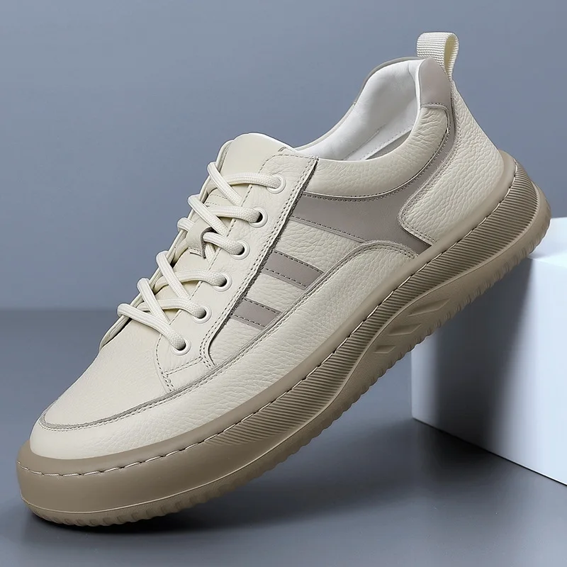 

New Men's Leather Shoes Spring Wear-resistant Soft Sole Trendy Shoes Men's Versatile Sneakers Lace-up Casual Outdoor Hiking Shoe