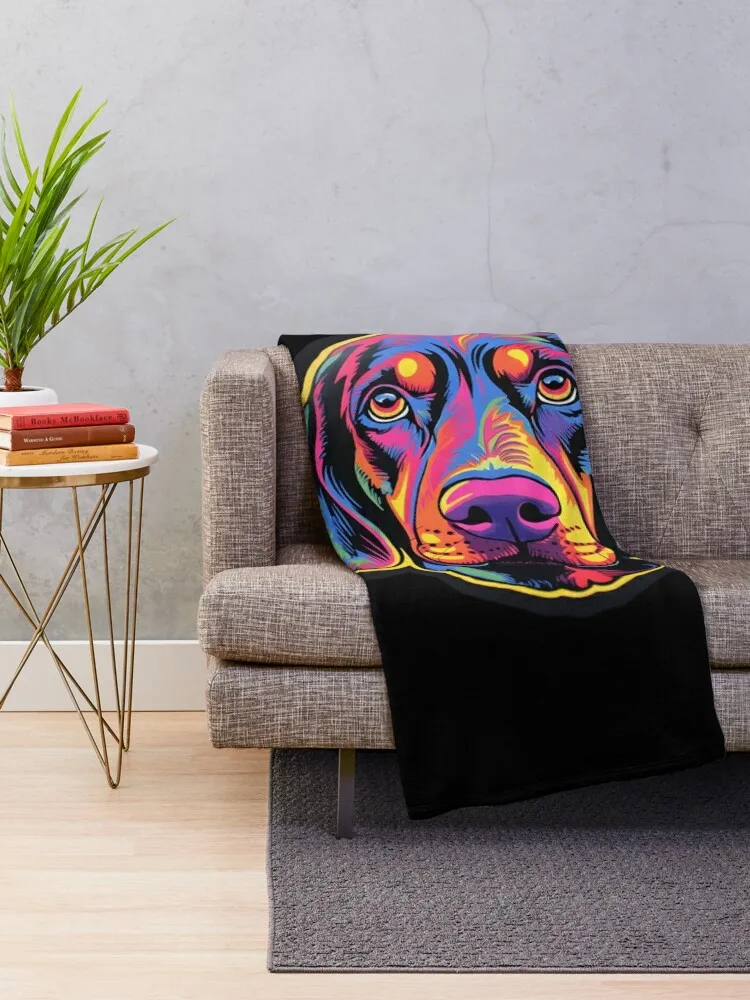 Black and Tan Coonhound Neon Design Throw Blanket Custom warm for winter Blankets