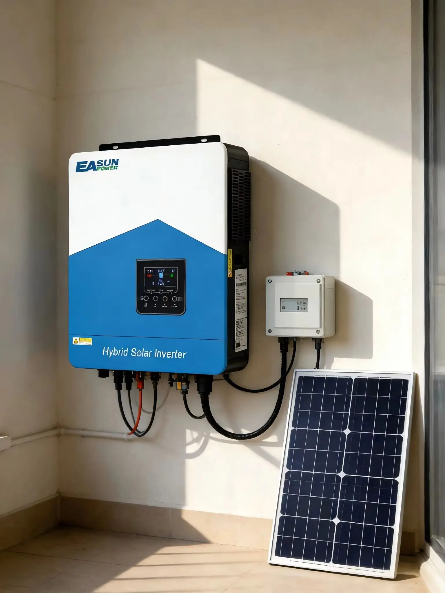 EASUN POWER 2.2KW Hybrydowy Inwerter Solarny 12V 230V MPPT 80A Regulator Ładowania Solarnego Wejście PV 450V Inwerter Sinusoidalny Czysty Sinus Magazyn UE — 2