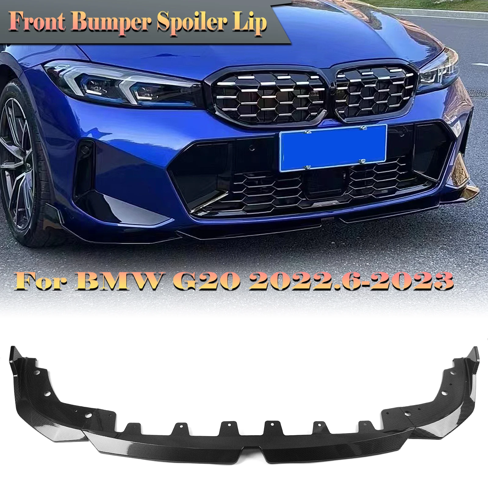 

Front Bumper Spoiler Lip For BMW 3 Series G20 G21 2022.6-2024 330i Sedan 4-Door Car Lower Carbon Fiber Look Protector Splitter