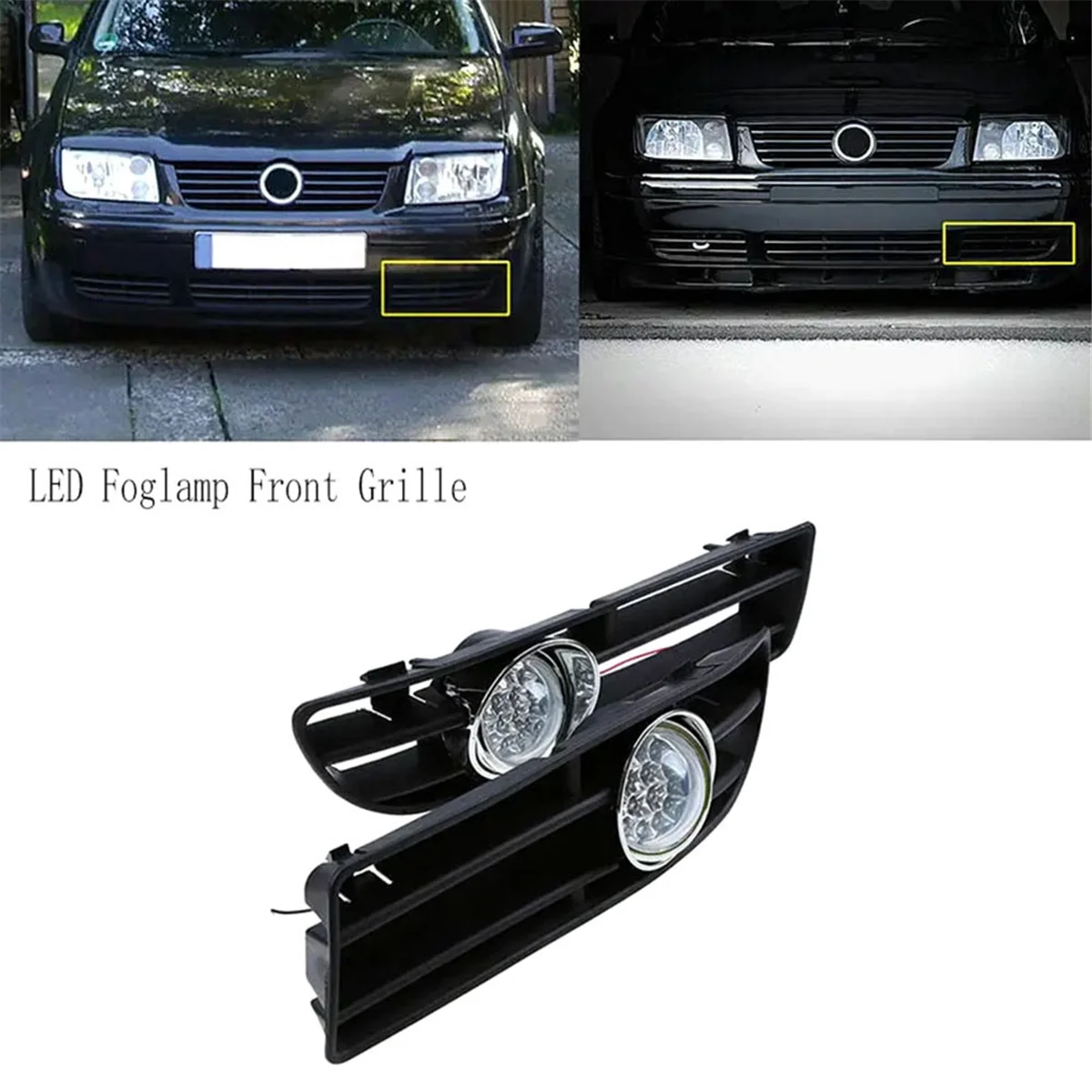 1 Pair LED Foglamp Front Grille Front Bumper Grille Fog Lights for VW Bora Jetta MK4 1999-2007