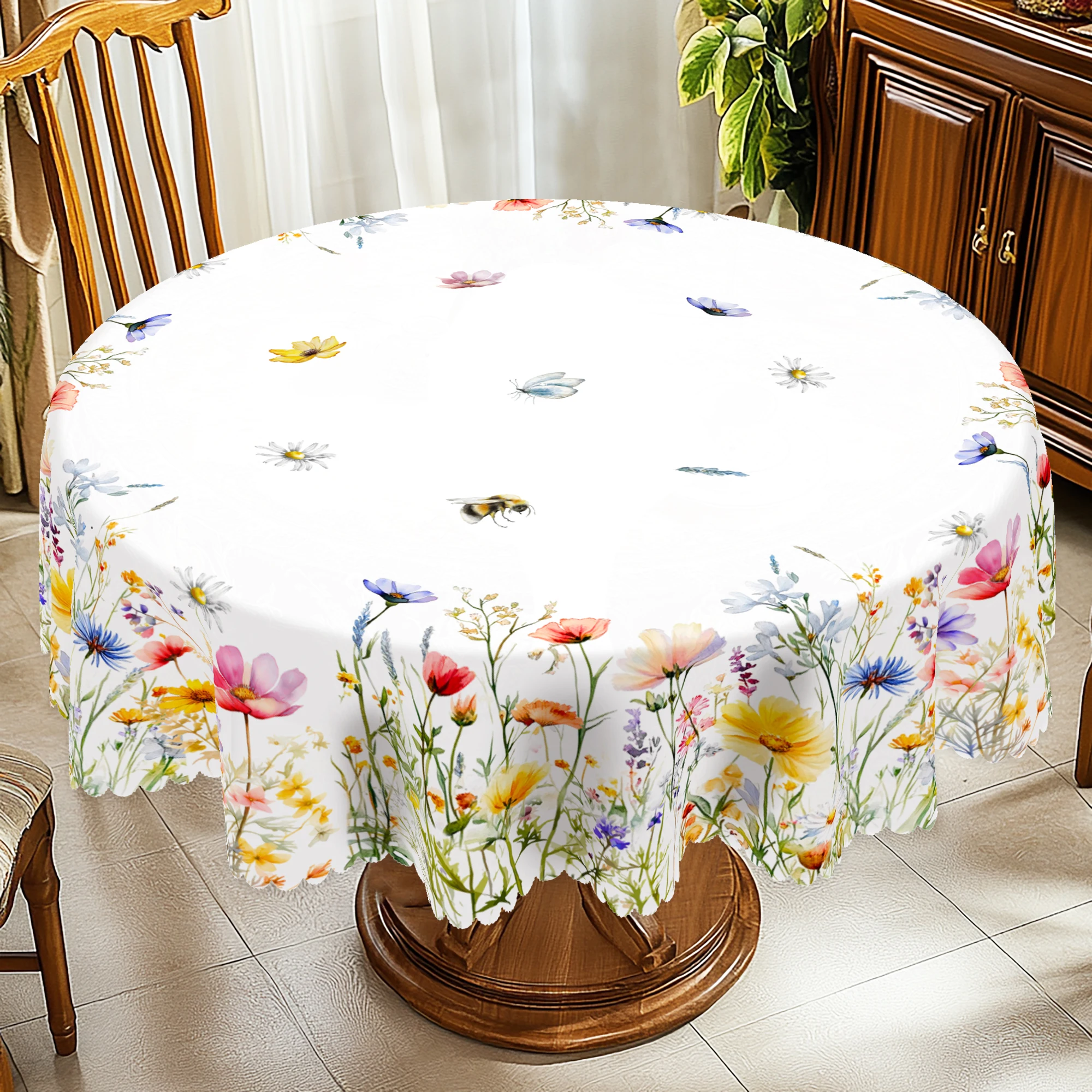 1 Piece Floral Print Tablecloth, Elegant Colorful Floral Design, Home Decoration, Suitable for Spring and Summer Wedding Season, Mother's Day, Anniversaries, Outdoor Camping and Picnics, Holiday Gatherings, Birthday Party Decorations, Kitchen Decor, Tablecloth for Dining Rooms, Patios, and Indoor Decor, Perfect Gift for Friends, Round and Rectangular Tablecloths, Vintage Farmhouse Style, Available in Various Sizes