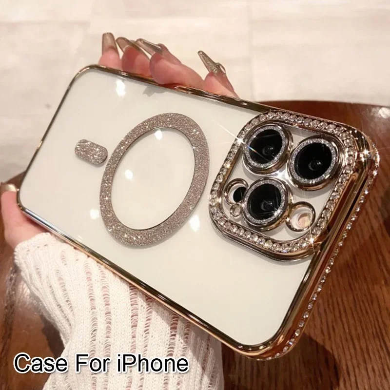 Comes With Lens Film Plating Flash Diamond Silicone Phone Cases For IPhone 16 Pro Max 15 14 13 12 11 Rhinestone Cover