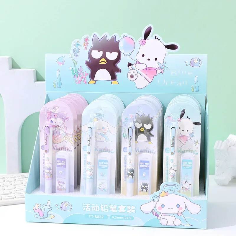 Sanrio Lapiseira Set para a Escola Primária, Pochacco dos desenhos animados, Metal Pencil Clip, Lead Papelaria, Ferramentas de escrita, 0.5mm, 24PCs