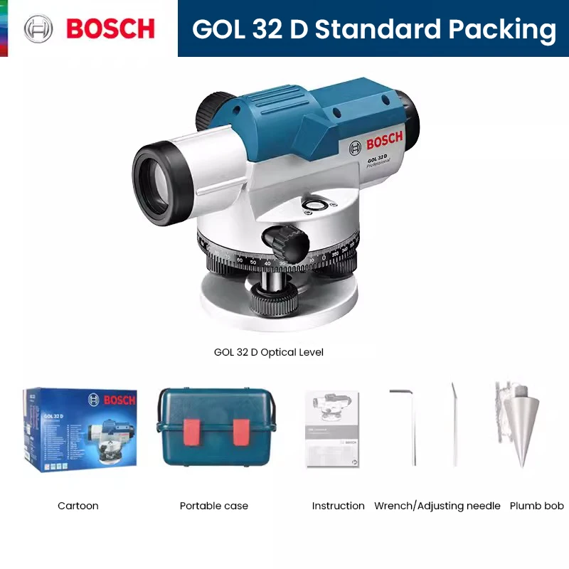 Bosch Gol 32 D Optimal Level 32X Zoom 120M High-Precision Automatic Leveling Measurement Parallel Level Instrument for Building