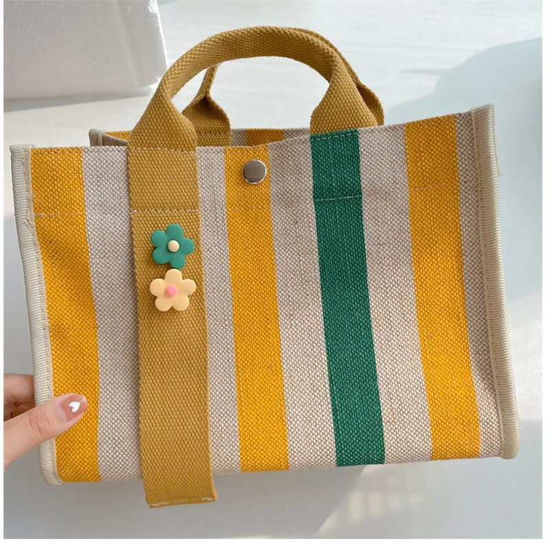 Rainbow Stripe Cotton Linen Canvas Bag Women Waterproof 2024 New Single Shoulder Crossbody Tote Large Bag Portable Commuting