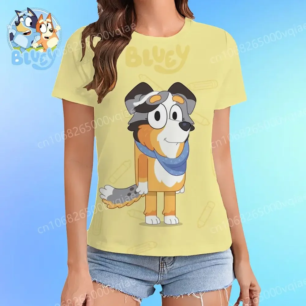 T-shirt damski Summer XS-3XL Fashion 2025 Summer New 3D Print Bluey Shoujo Girl Style Kawaii Lovely Streetwear Cool Anime Y2k