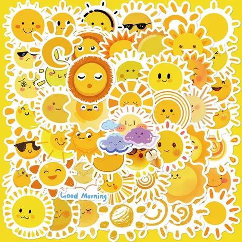 50pcs 만화 작은 태양 다채로운 표현 시리즈 낙서 스티커 헬멧 데스크탑 벽 장식에 적합 DIY 스티커