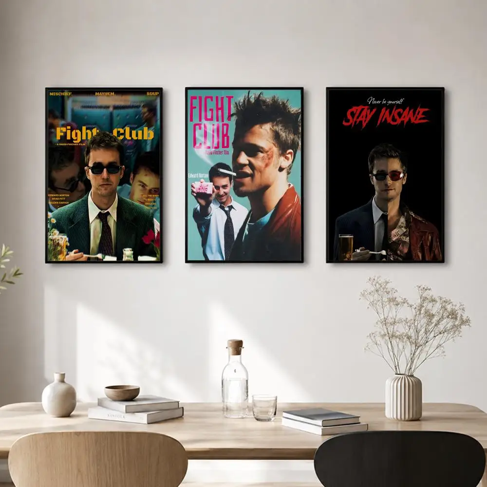 Movie Fight Club Poster Self-adhesive Art Waterproof Paper Sticker Coffee House Bar Room Wall Decor