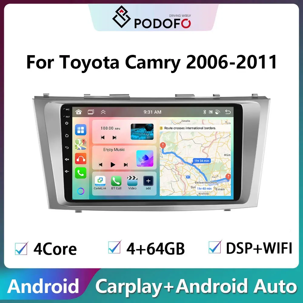 

Podofo Wireless CarPlay Android Auto Radio For Toyota Camry 40 50 2006-2011 Car Multimedia GPS 2din autoradio