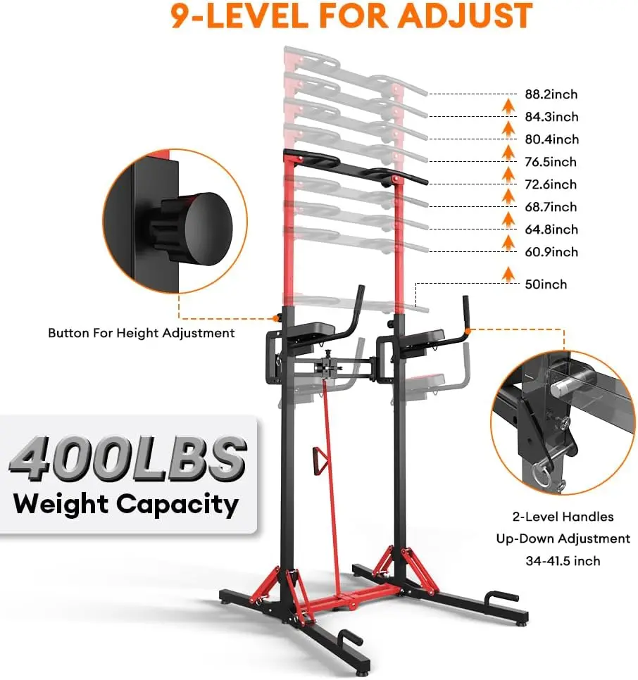 Power Tower Pull Up Bar Station, Multi-Function Adjustable Height Foldable Dip Station for Home Gym Workout, Heavy Dut