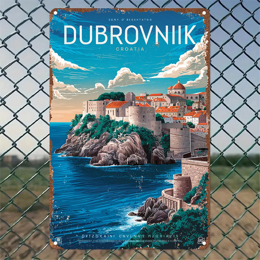 Home Office Or - Letrero metálico vintage de Dubrovnik, Croacia