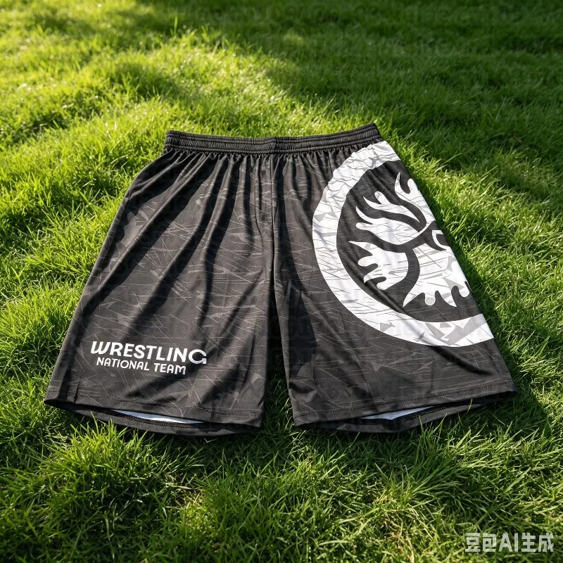United World Wrestling Men Kid Fight Shorts Quick Dry Breathable Black White Gradient Print Athletic Training Shorts MMA Boxing