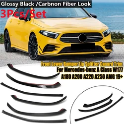 Car Front Lower Bumper Lip Splitter Canard Trim For Mercedes-benz A Class W177 A180 A200 A220 A250 AMG 2019 2020 2021+ Spoiler S