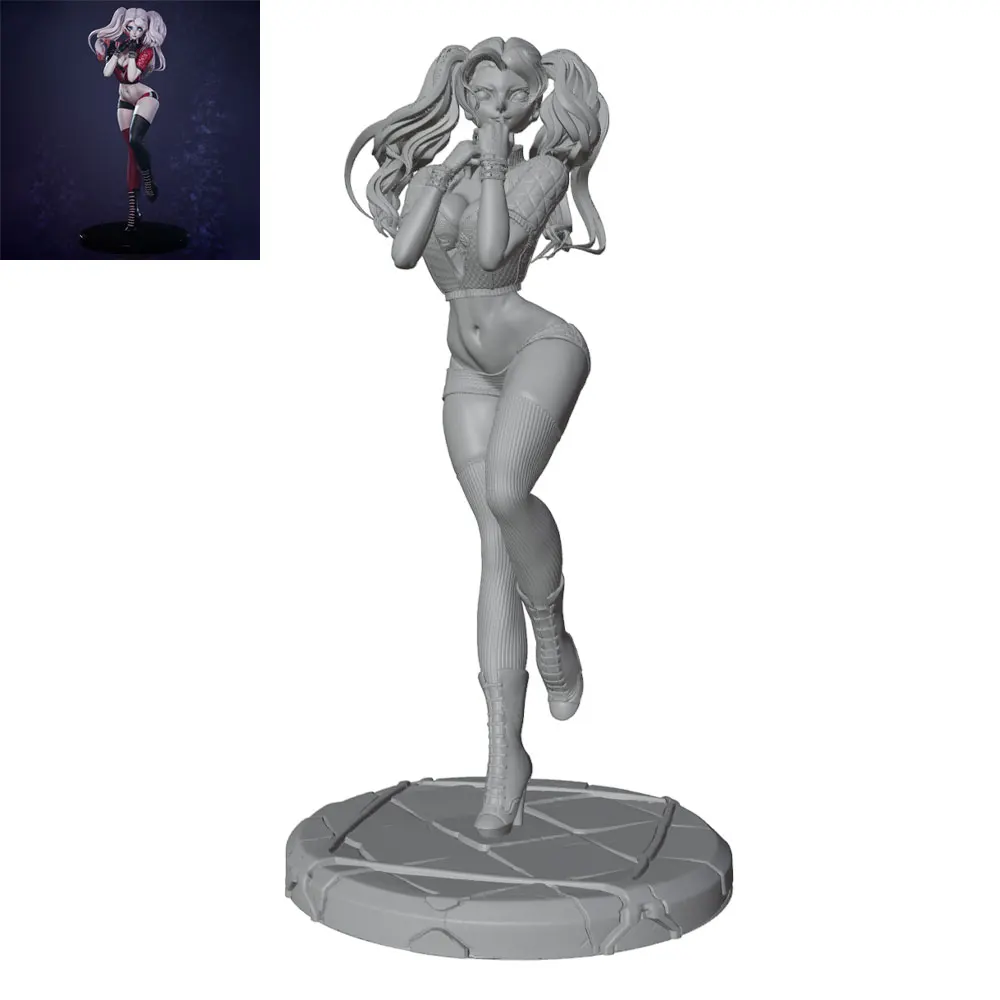 1/24/12/6 Popular playful girl with twin ponytails, covering her mouth gesture resin model kit, 3D printed statue, not colored