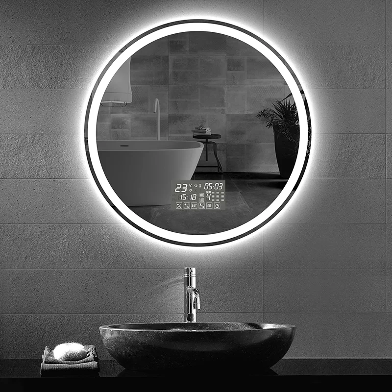 

50CM Round Smart Hotel Bedroom Defogging Decorative Mirror 3 Color Adjustable Backlight With LED Bathroom Mirror