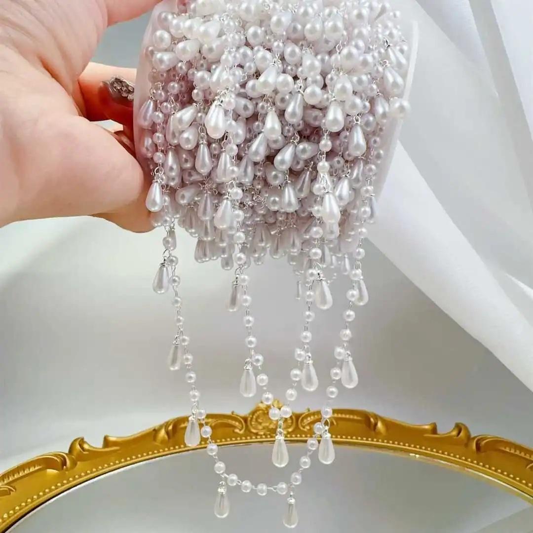0,5 m 1 m Imitationsperle Wassertropfen Anhänger Perlenkette Kunststoffperlen Kupferketten für DIY Halskette Kleidung Schmuckherstellung