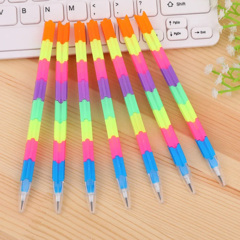 School Blocks Replaceable Core Rainbow Pencils Writing Tools Kids Gift Pencils Toy Stationery Pen Splicing Office Plastic