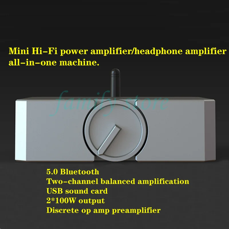 Hi-Fi power amplifier/headphone amplifier all-in-one machine. Output power: 2*100W, using SX45B or SX52B op amp