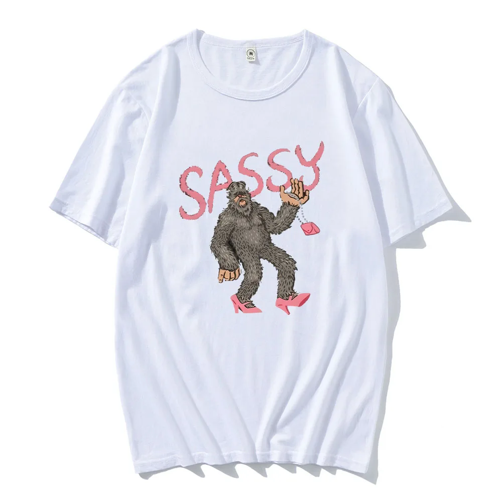 Sassy Sasquatch T-shirts Graphic Printing Pure Cotton Round Neck Tee-shirt Short Sleeve Casual Tshirts Camisetas Women/MenTops