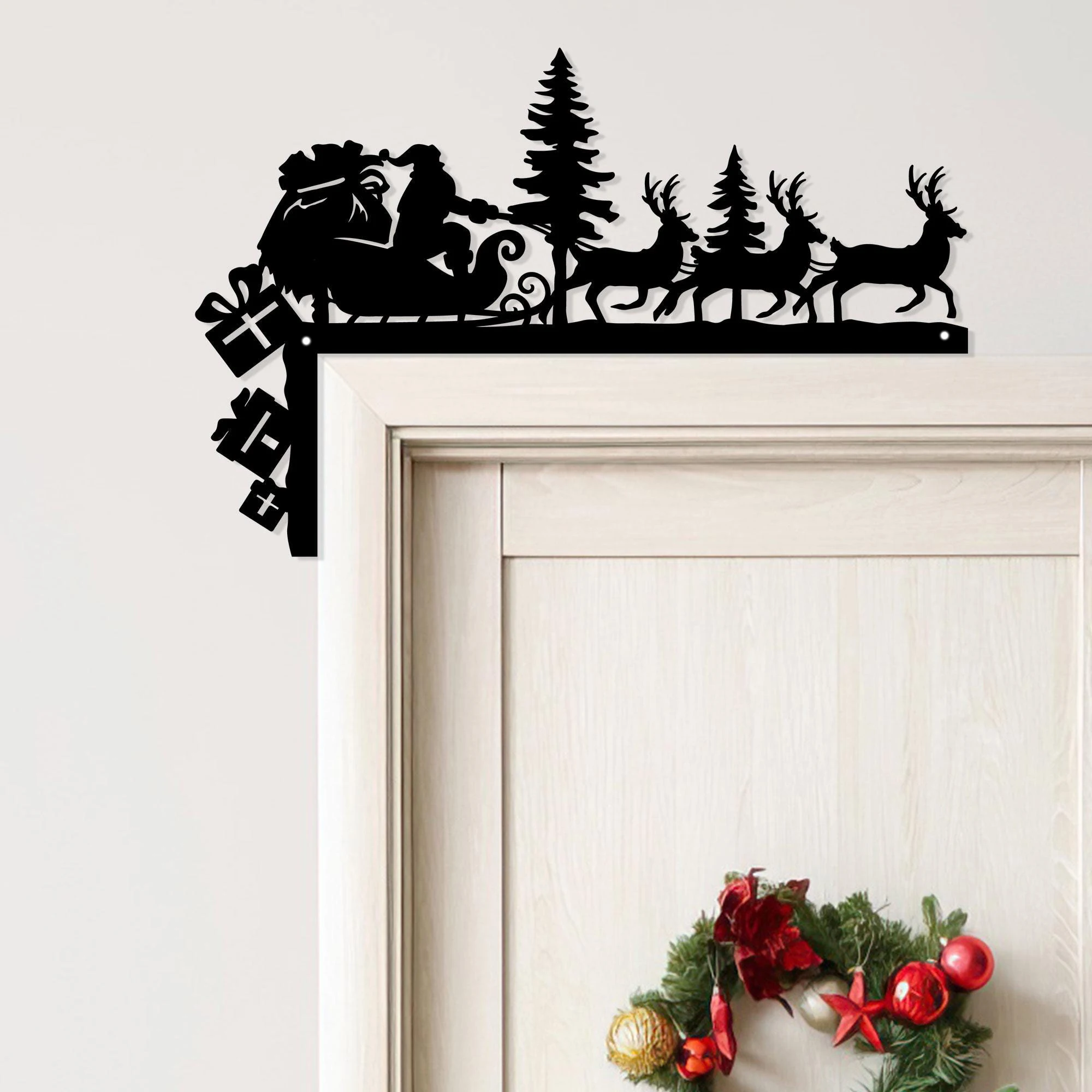 1Pc Christmas Door Corner Metal, Santa Claus and Reindeer Antler Decoration, Interior Decoration, Family Christmas Gift, Christmas Home Decoration, Fireplace Decoration
