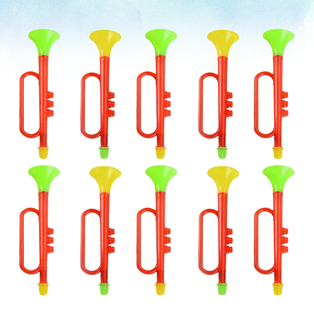 10Pcs Plastic Children Trumpet Musical Instrument Cartoon Design Vibrant Colors Safe for Toddlers Music Engagement Tool