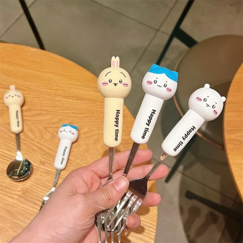 

New Cartoon Chiikawas Series Spoons and Forks Set Cute Character Creativity Portable Tableware Storage Box Household Goods