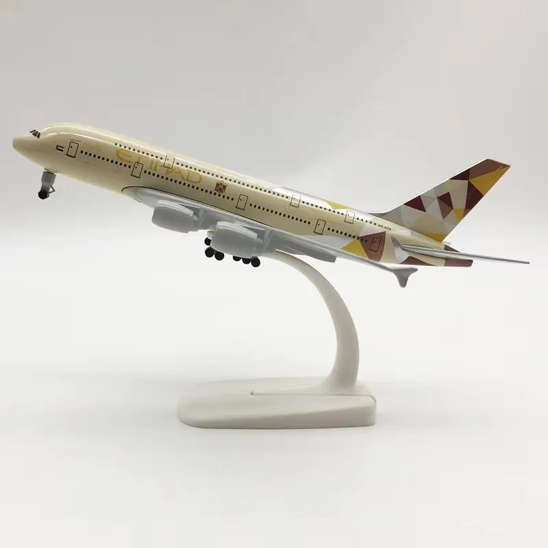 20CM A380 Etihad Airline 1:400 Airbus Alloy Aircraft Model Die-cast Airplane Model with Wheel Stand Collectible Display Model