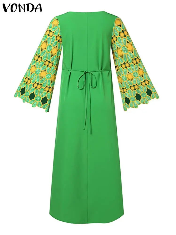 VONDA-Robe d'été à manches longues évasées pour femmes, grande taille 5XL, robe de soirée imprimée bohème, robe éducative vintage, robe d'été décontractée, 2024