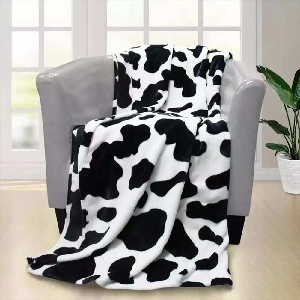 Winter Warm Blanket  Dairy Cow Pattern   Plush Blanket Office Dorm Warm Napping Throw Blanket