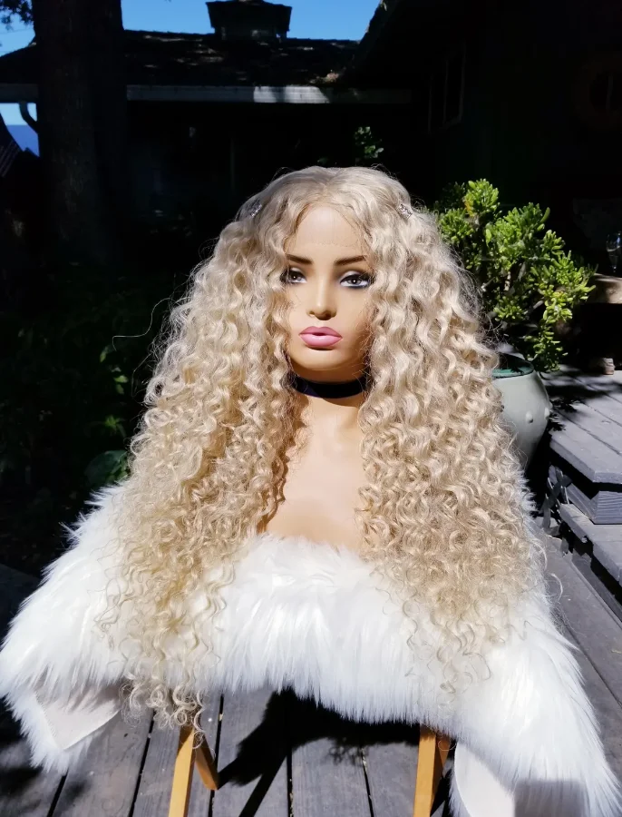 Perruque Lace Front Wig synthétique bouclée et crépue pour femme, perruque Blonde blanche claire, perruque bon marché de haute qualité, en liquidation, utilisation quotidienne