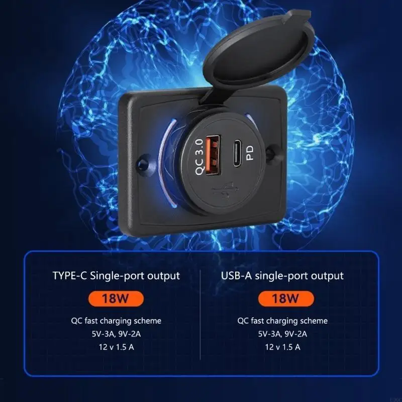 12V/24V RVs USB Outlet with Cover, PD3.0 18W Type C & QC3.0 18W USB Port Panel Car USB Socket Chargers Adapters New