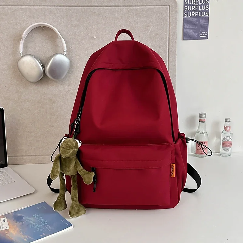 High Beauty Solid Color Backpack 2024 Autumn/Winter New Simple Leisure Shoulder Bag Large Capacity High School Student Backpack