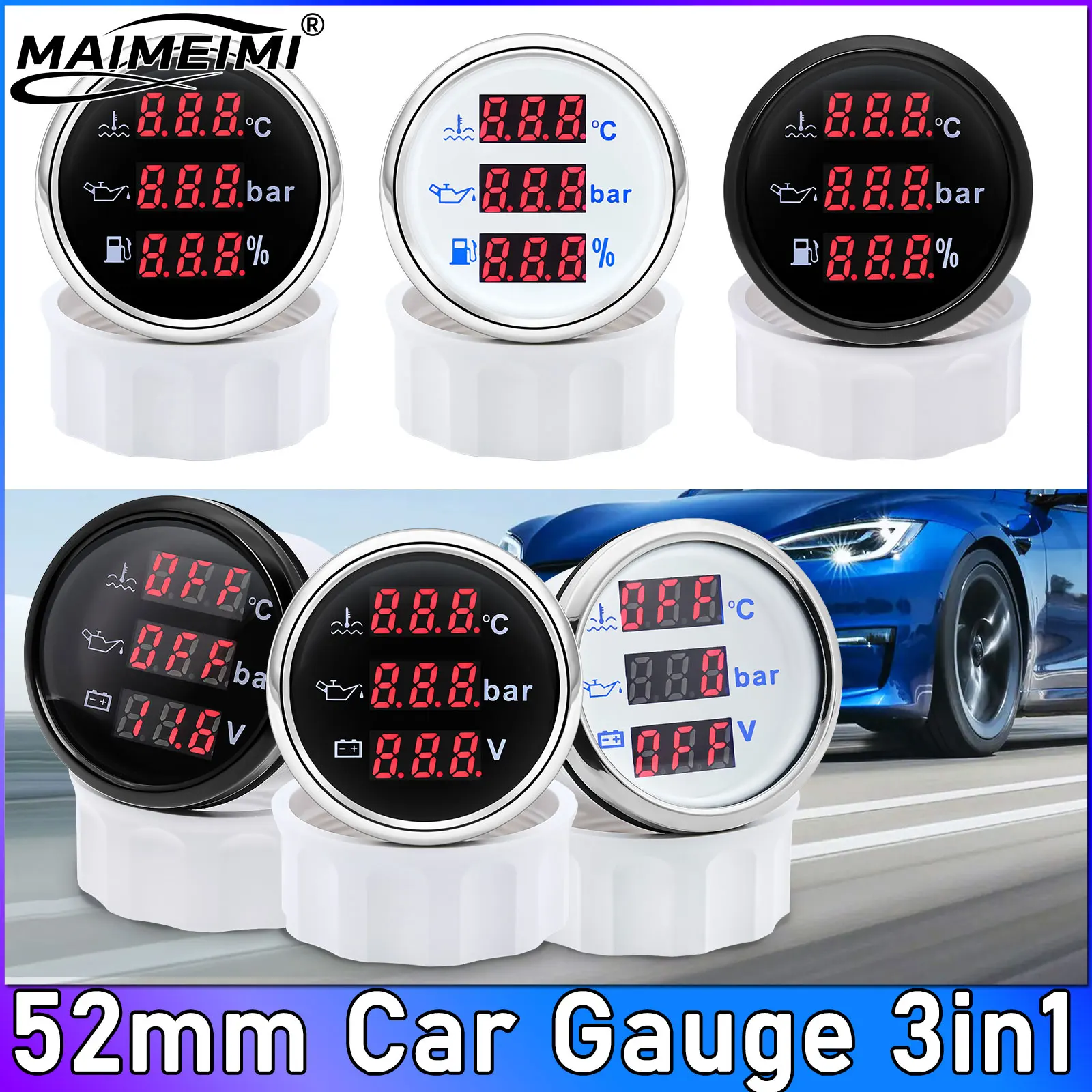 

3 in 1 Multi-function Car Boat Fuel Level Gauge Water Temperature Gauge Oil Pressure Voltage with Alarm& Backlight Indicator