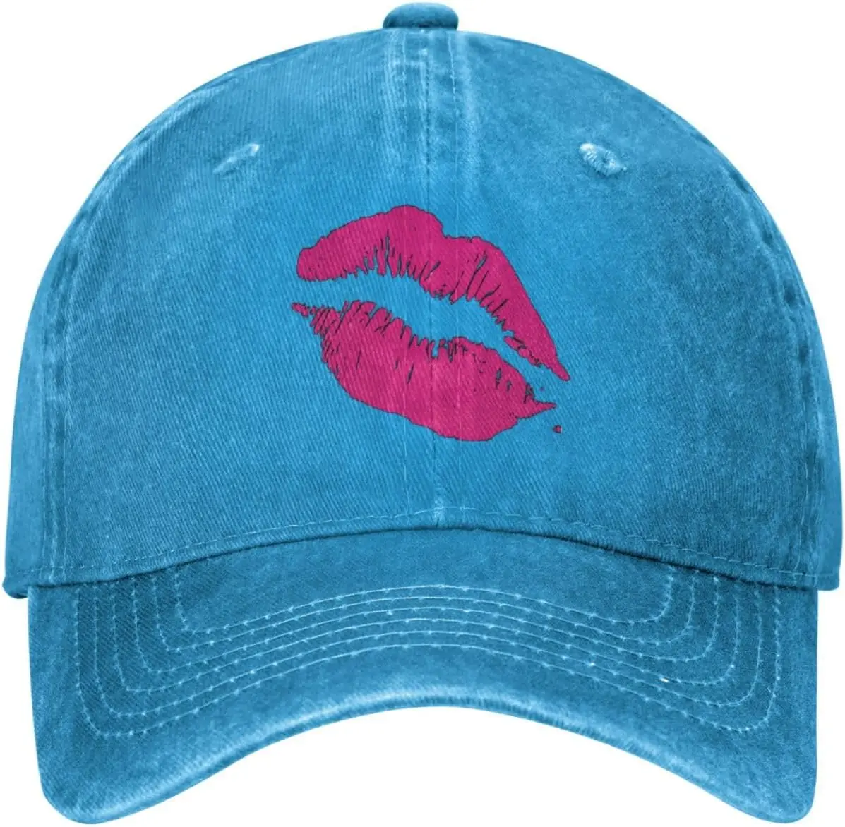 Kiss Lips Graphic Washed Baseball Cap Cotton Casual Adjustable Sports Golf Dad Hat