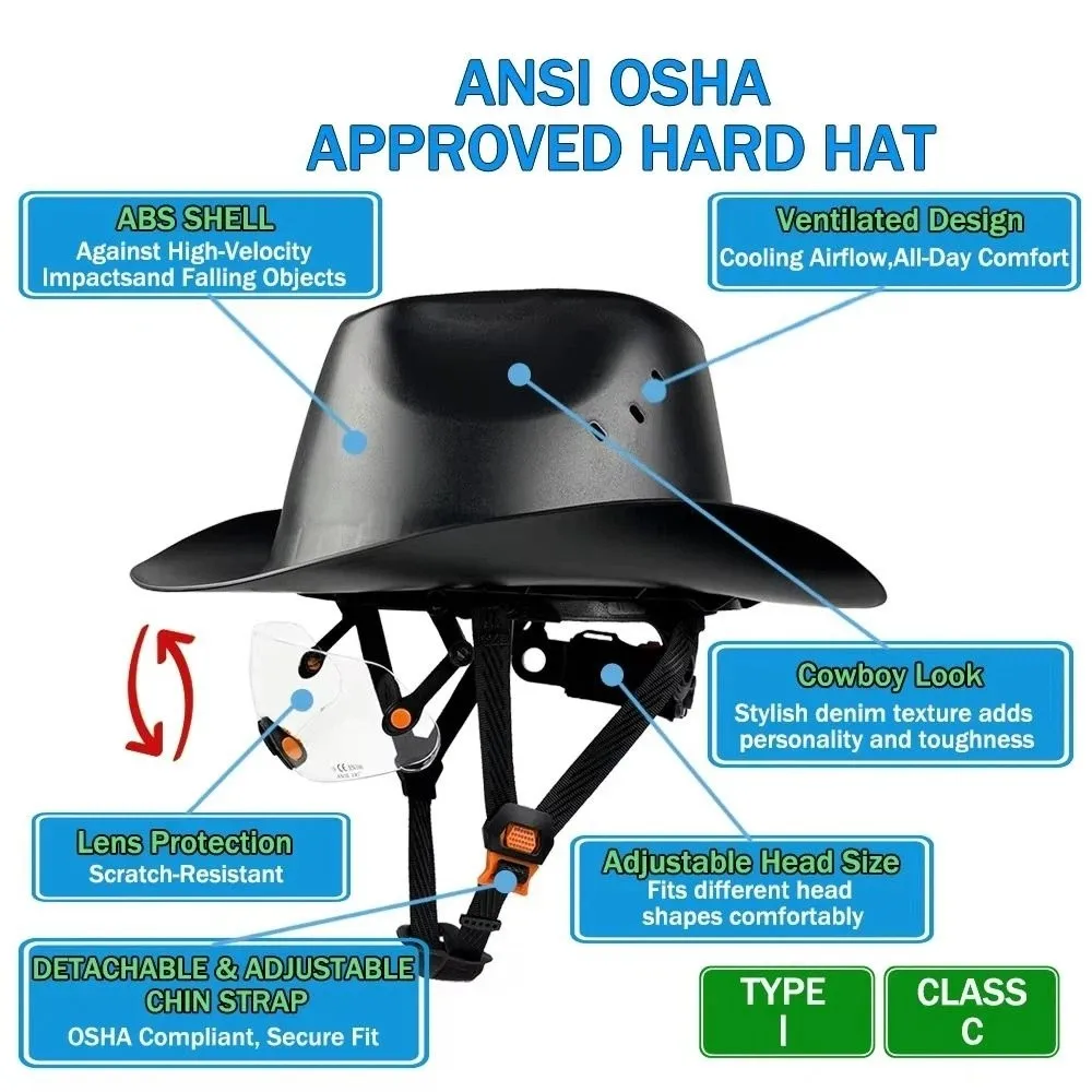 Cowboy Style Western Cowboy Hard Hat Head Protection All-day Comfort Hard Hat High Impact Protection High-density Polyethylene