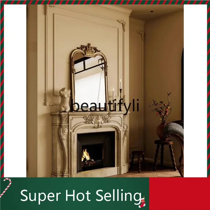 

J132 Marble fireplace French American retro travertine fireplace living room stone mantel
